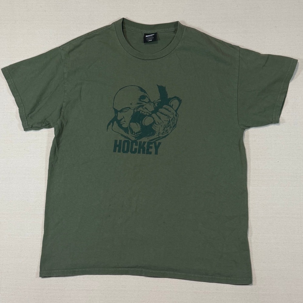 Hockey Please Hold Graphic T-Shirt Mens Large Green Skate Tee Skater